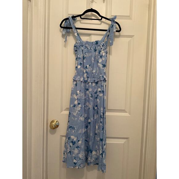 MISA LA “PRIMROSE” 100% BLUE COTTON DRESS ADJ SHOULDER TIES SZ XS MSRP $282 - Picture 9 of 12